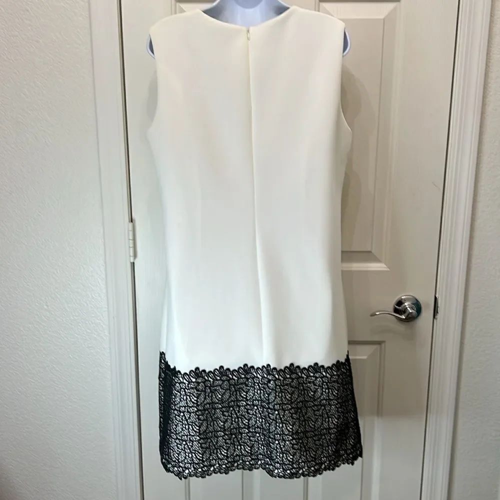Calvin Klein White & Black Sleeveless Dress Scoop Neck Lace Accent Sz 12 Stretch - Picture 5 of 11